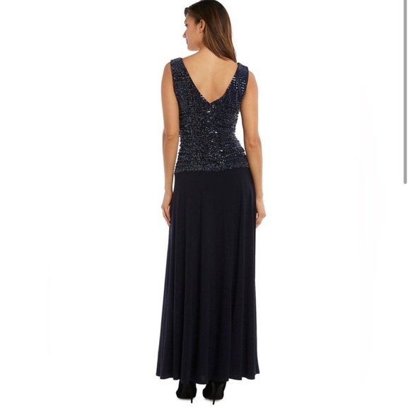 R&M Richards Metallic A-Line Gown Drape Neck Sleeveless Dress NEW Sz 6 Black - Picture 2 of 9